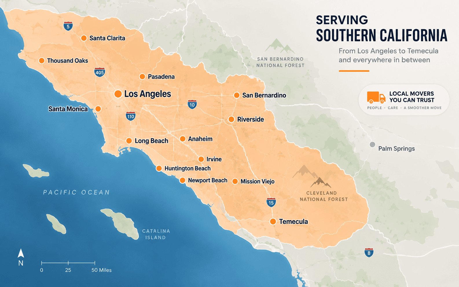 Socal Quality Movers service areas in Southern California
